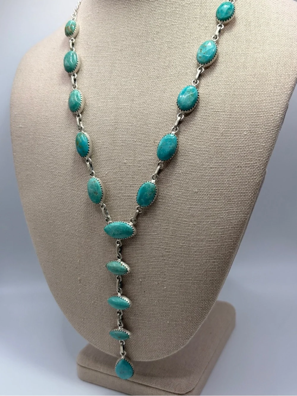 925 Sterling Silver Hachita Turquoise “Y” Necklace